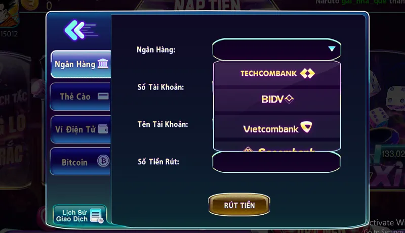 Rút tiền 789Club thông qua ngân hàng