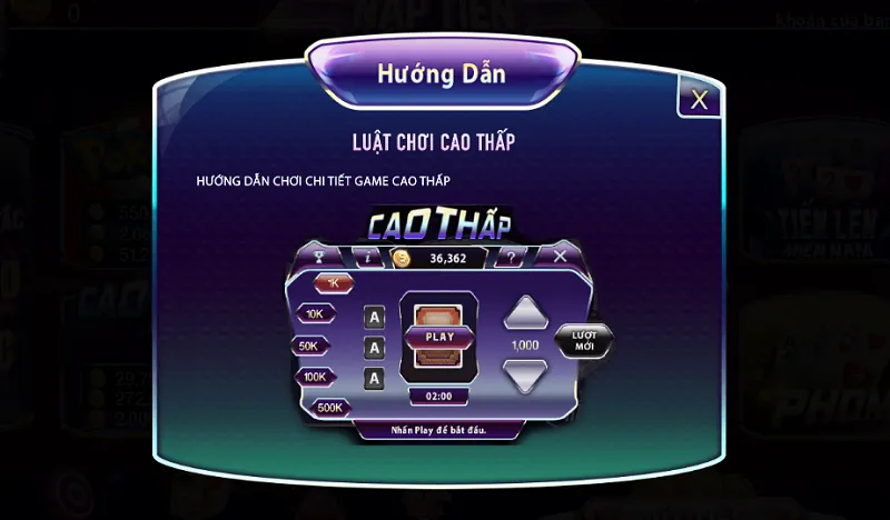 Sẽ có 5 mức cược trong Cao thấp để người chơi lựa chọn