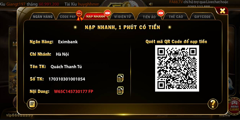 Lưu ý quan trọng khi thực hiện nạp tiền FA88