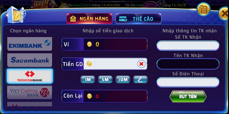 Cách rút tiền Rikvip bằng tài khoản ngân hàng